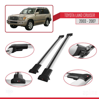 Compatible with Toyota Land Cruiser (J100) 2003-2007 Fly Model Car Roof Rack Cross Bar Grey Aluminium 2 Bars