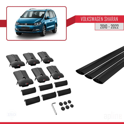 Compatible with Volkswagen Sharan 2 (7N) 2010-2022 Fly Model Car Roof Rack Cross Bar Black Aluminium 3 Bars