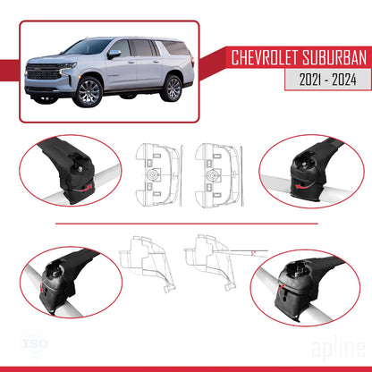 Compatible with Chevrolet Suburban 2021-2024 ACE-2 Car Roof Rack Cross Bar Black Aluminium 2 Bars