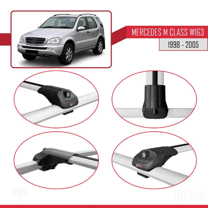 Compatible with Mercedes M Class (W163) 1998-2005 ACE-1 Car Roof Rack Cross Bar Grey Aluminium 2 Bars