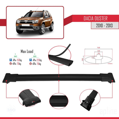 Compatible with Dacia Duster (HS) Pre-Facelift 2010-2013 Fly Model Car Roof Rack Cross Bar Black Aluminium 2 Bars