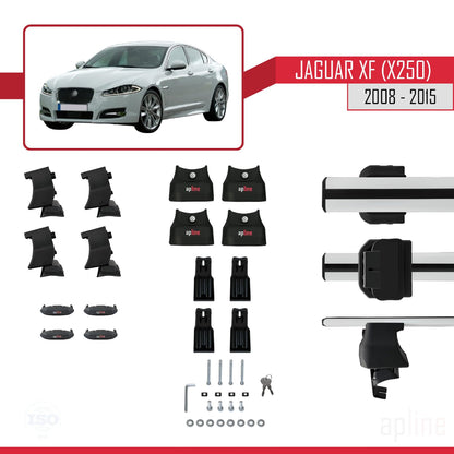 Compatible with Jaguar XF (X250) 2008-2015 ACE-4 Car Roof Rack Cross Bar Grey Aluminium 2 Bars