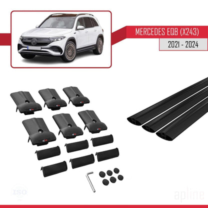 Compatible with Mercedes EQB (X243) 2021-2025 Fly Model Car Roof Rack Cross Bar Black Aluminium 3 Bars