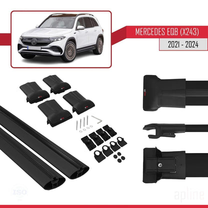 Compatible with Mercedes EQB (X243) 2021-2025 Fly Model Car Roof Rack Cross Bar Black Aluminium 2 Bars