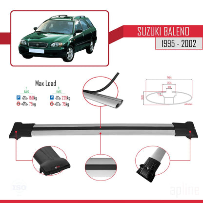 Compatible with Suzuki Baleno 1995-2002 Fly Model Car Roof Rack Cross Bar Grey Aluminium 2 Bars