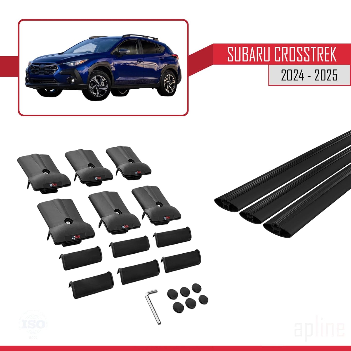 Compatible with Subaru Crosstrek 2024-2025 Fly Model Car Roof Rack Cross Bar Black Aluminium 3 Bars