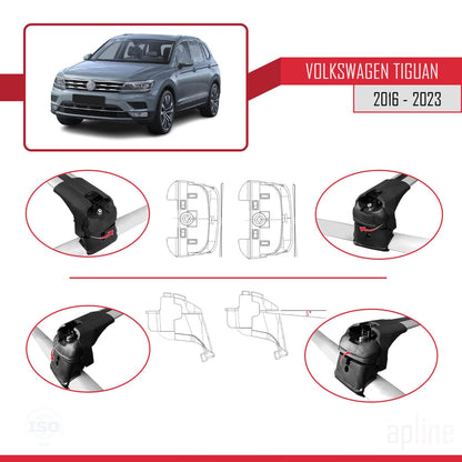 Compatible with Volkswagen Tiguan 2 (AD1) 2016-2023 ACE-2 Car Roof Rack Cross Bar Grey Aluminium 2 Bars