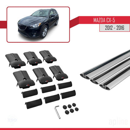 Compatible with Mazda CX-5 I (KE) 2012-2016 Fly Model Car Roof Rack Cross Bar Grey Aluminium 3 Bars