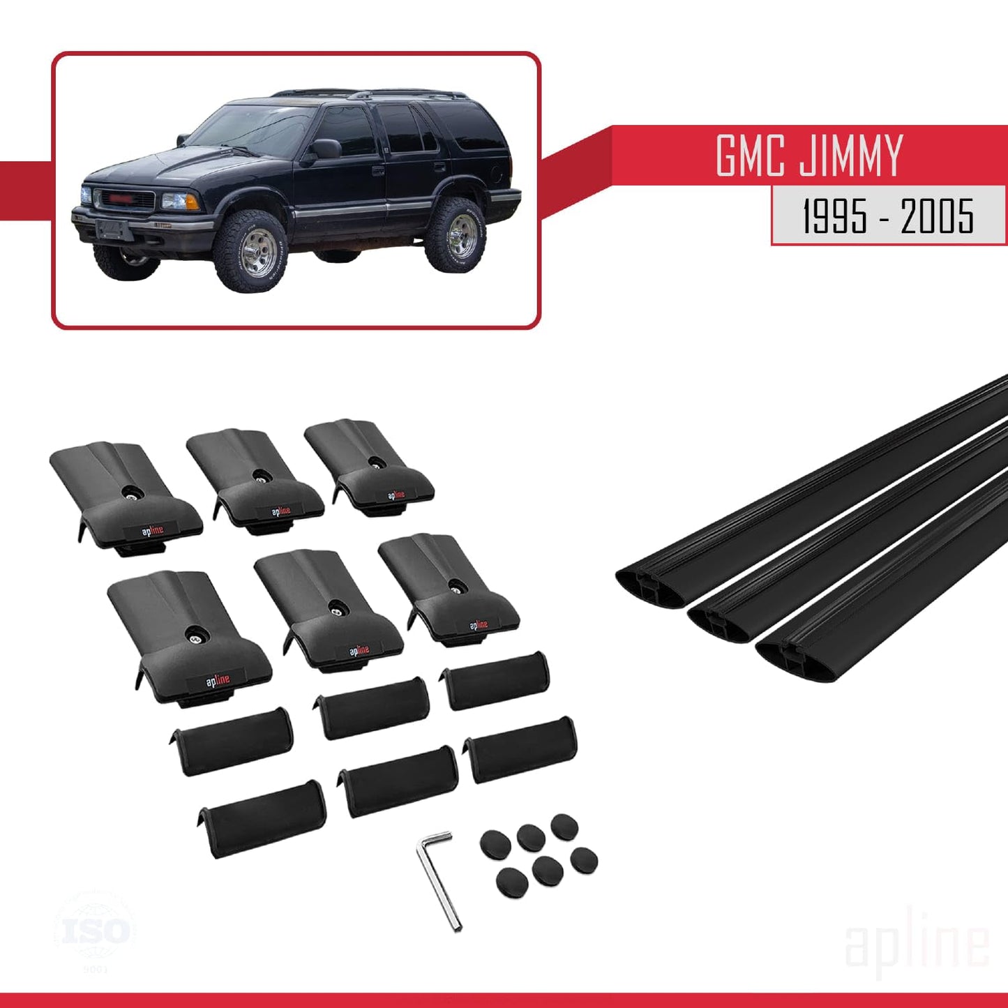 Compatible with GMC Jimmy 1995-2005 Fly Model Car Roof Rack Cross Bar Black Aluminium 3 Bars