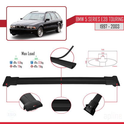 Compatible with BMW 5 Series (E39) Touring 1997-2003 Fly Model Car Roof Rack Cross Bar Black Aluminium 2 Bars