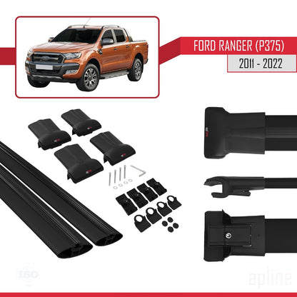 Compatible with Ford Ranger (P375) 2011-2022 Fly Model Car Roof Rack Cross Bar Black Aluminium 2 Bars