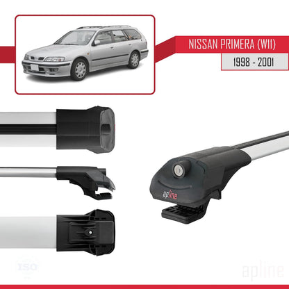 Compatible with Nissan Primera 2 (W11) Traveller 1998-2001 ACE-1 Car Roof Rack Cross Bar Grey Aluminium 3 Bars
