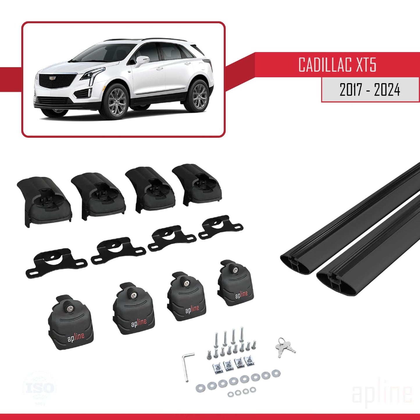 Compatible with Cadillac XT5 2017-2024 ACE-2 Car Roof Rack Cross Bar Black Aluminium 2 Bars