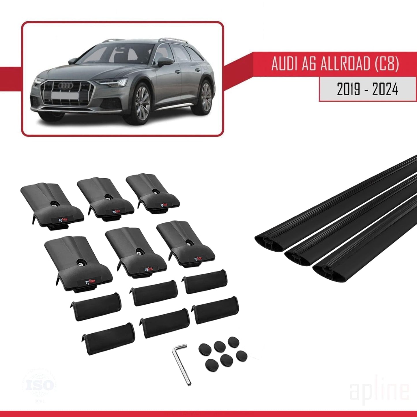 Compatible with Audi A6 (C8) Allroad 2019-2025 Fly Model Car Roof Rack Cross Bar Black Aluminium 3 Bars