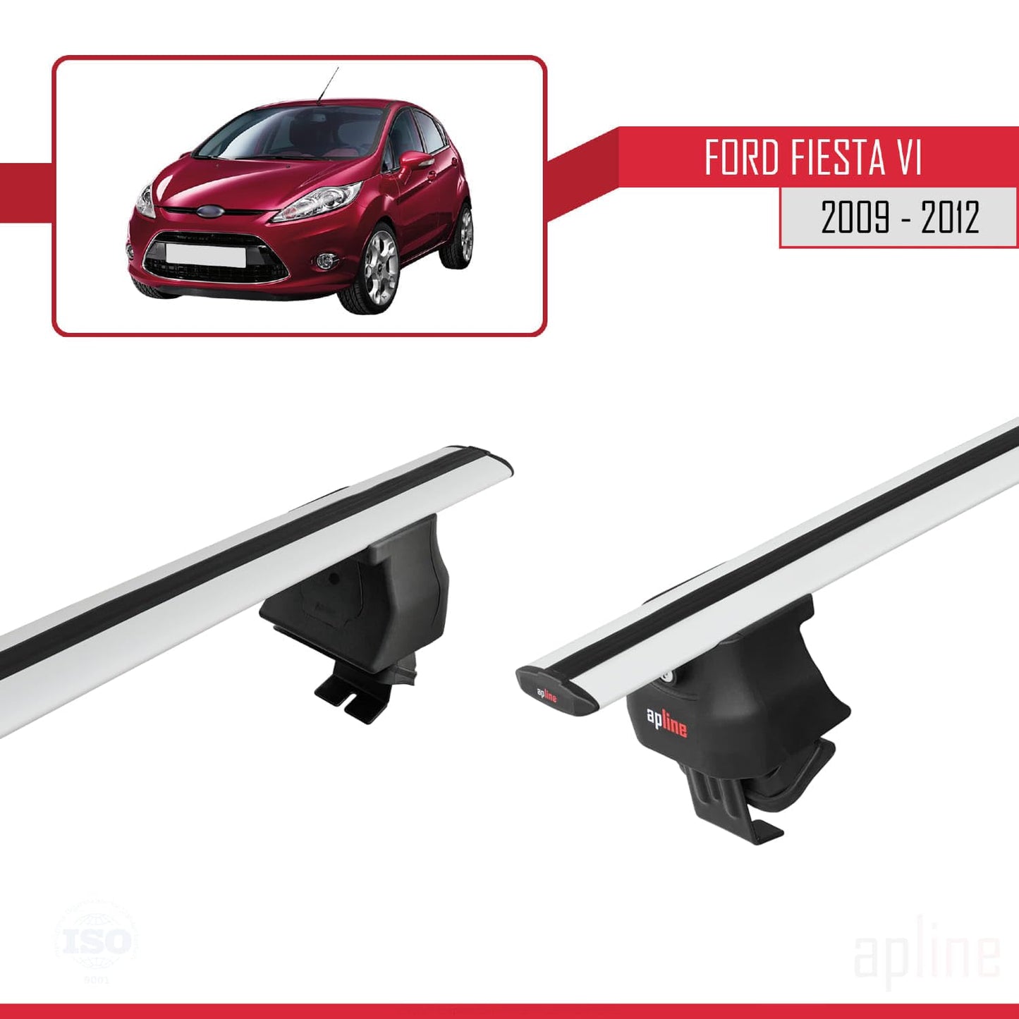 Compatible with Ford Fiesta 6 Pre-Facelift 2009-2012 ACE-4 Car Roof Rack Cross Bar Grey Aluminium 2 Bars