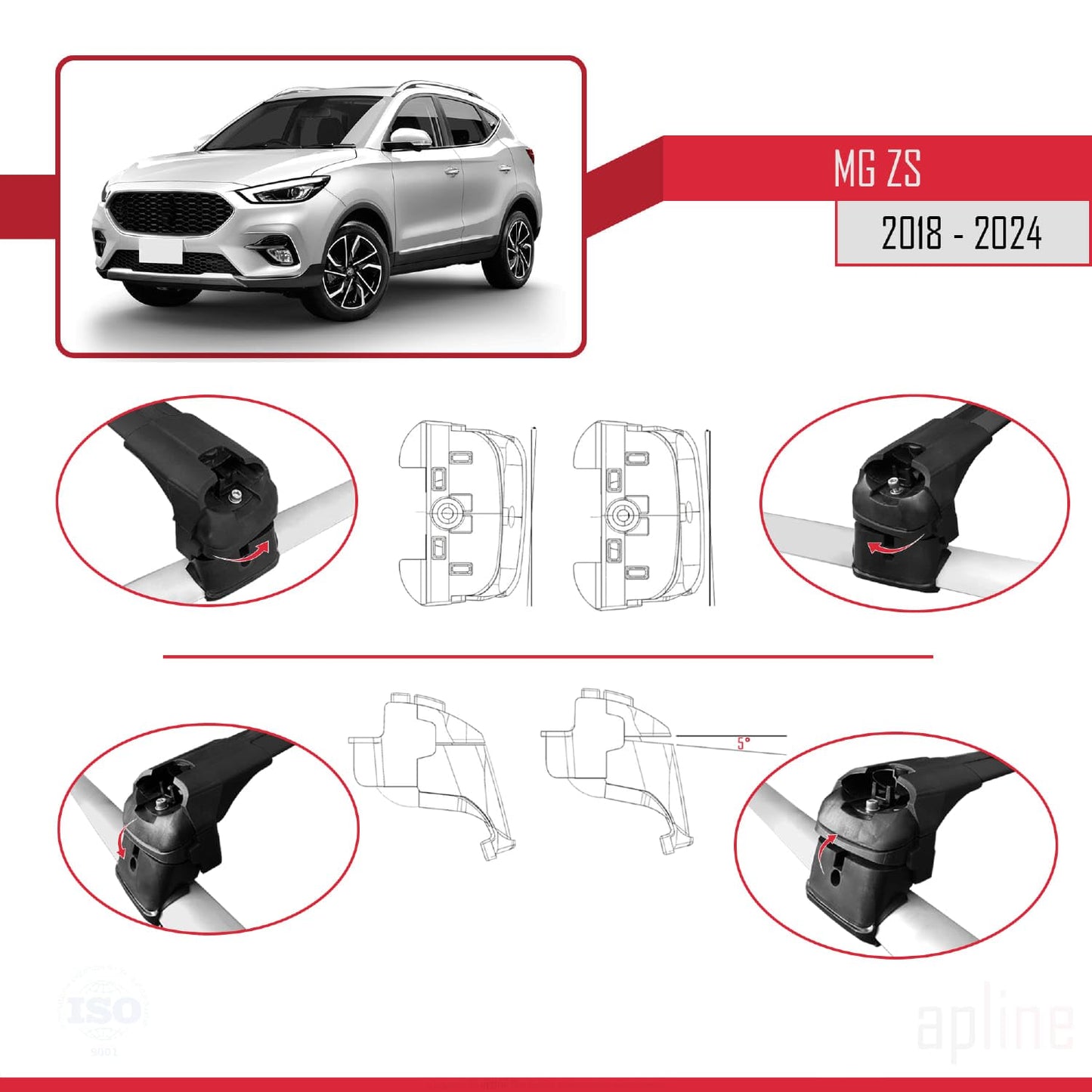 Compatible with MG ZS 2018-2024 ACE-2 Car Roof Rack Cross Bar Black Aluminium 2 Bars