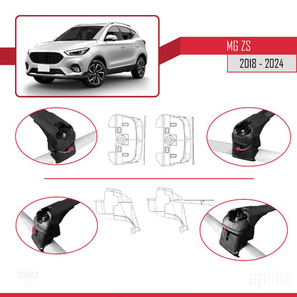 Compatible with MG ZS 2018-2024 ACE-2 Car Roof Rack Cross Bar Black Aluminium 2 Bars
