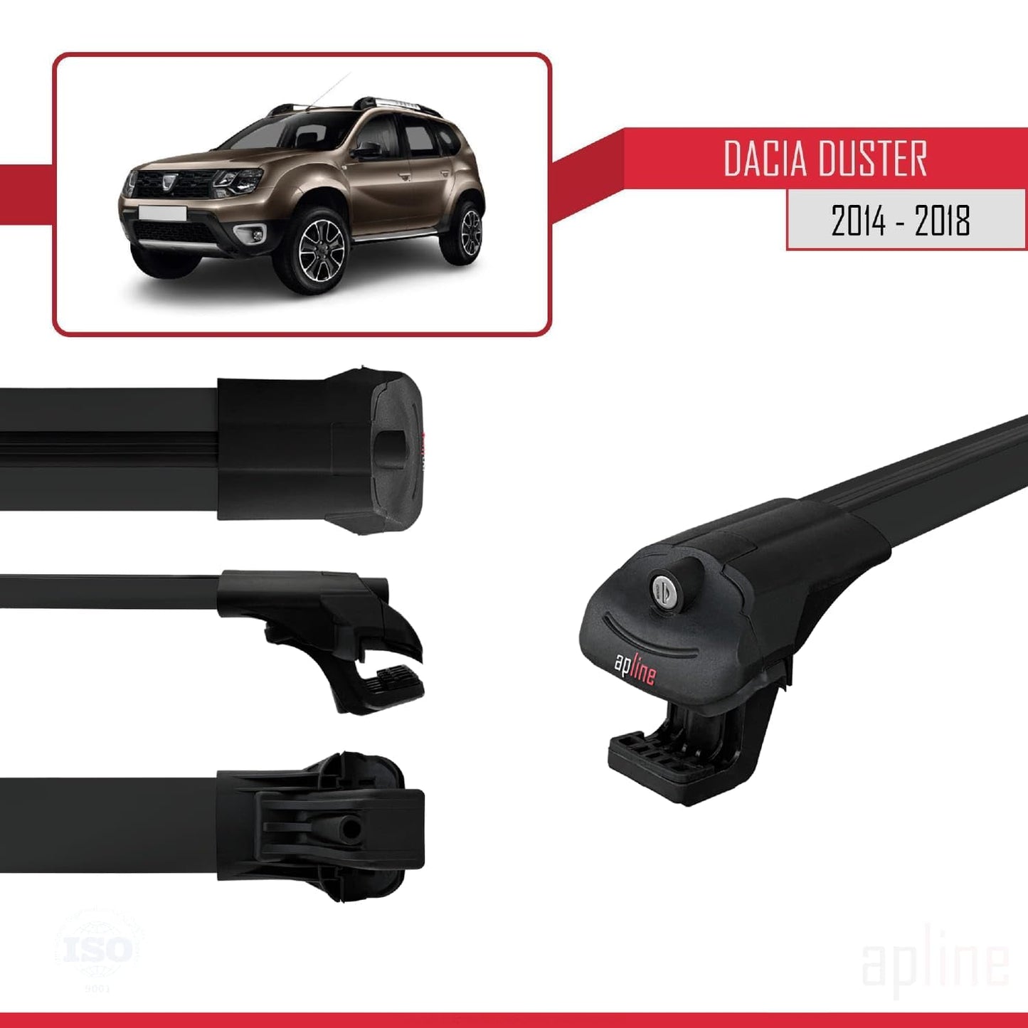Compatible with Dacia Duster (HS) Post-Facelift 2014-2017 ACE-1 Car Roof Rack Cross Bar Black Aluminium 3 Bars