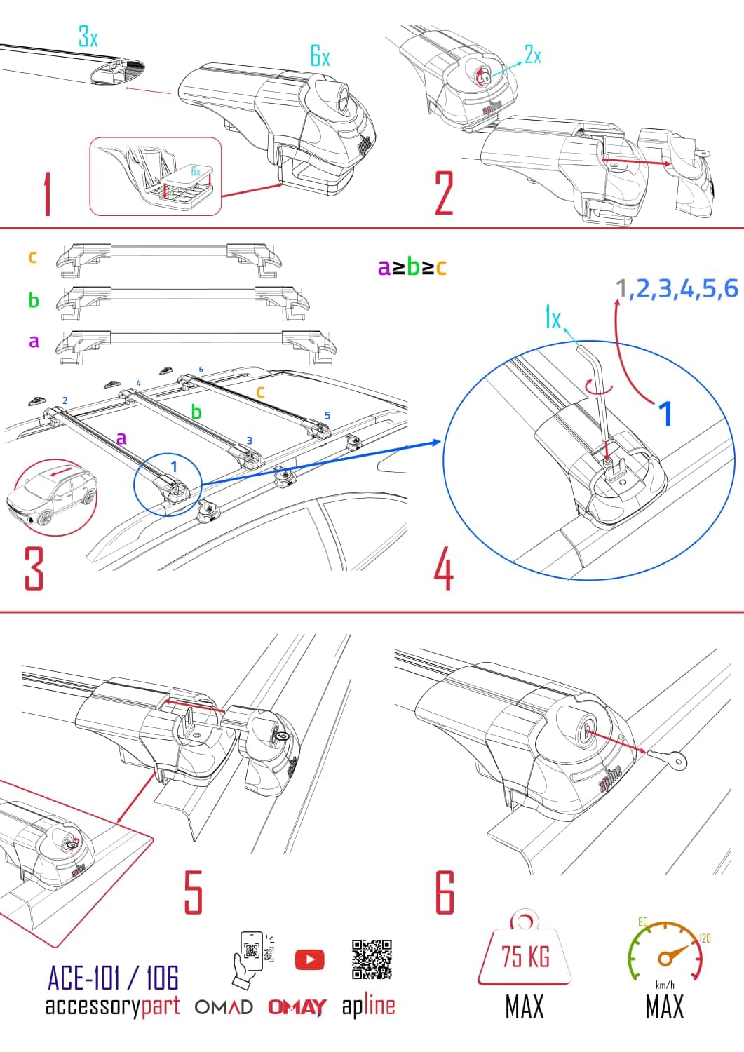 Compatible with Volkswagen Tiguan Allspace (BW) 2018-2023 ACE-1 Car Roof Rack Cross Bar Grey Aluminium 3 Bars