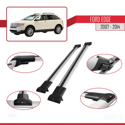 Compatible with Ford Edge 2007-2014 Fly Model Car Roof Rack Cross Bar Grey Aluminium 2 Bars