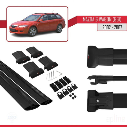 Compatible with Mazda 6 I (GG1) 2002-2007 Fly Model Car Roof Rack Cross Bar Black Aluminium 2 Bars