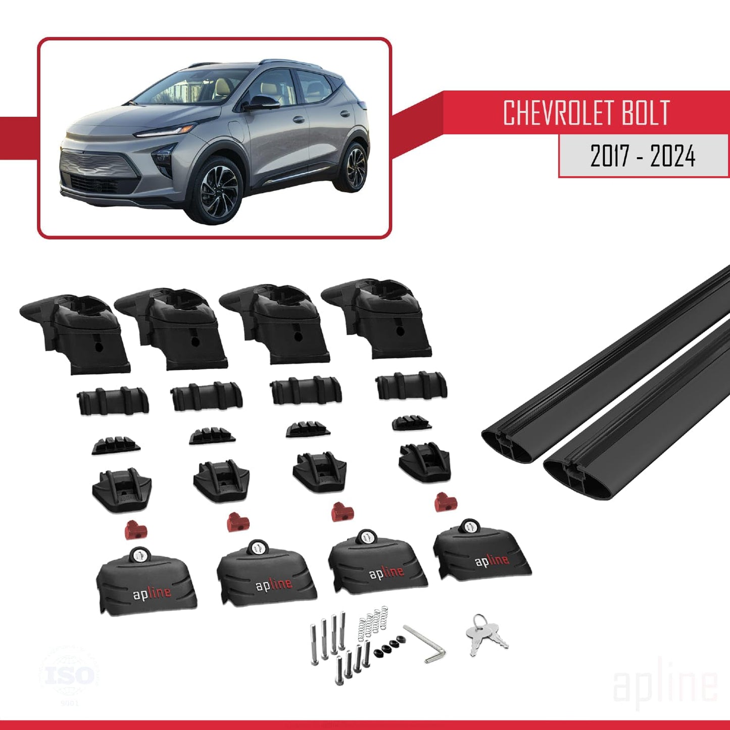 Compatible with Chevrolet Bolt 2017-2024 ACE-2 Car Roof Rack Cross Bar Black Aluminium 2 Bars