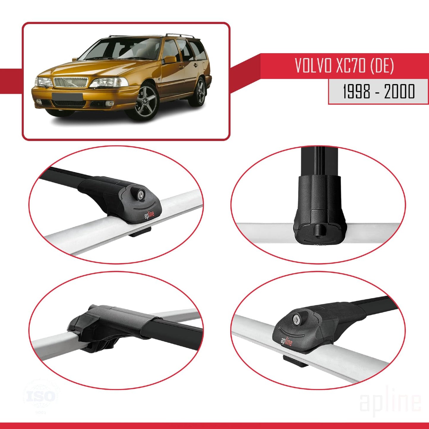 Compatible with Volvo XC70 1998-2000 ACE-1 Car Roof Rack Cross Bar Black Aluminium 2 Bars
