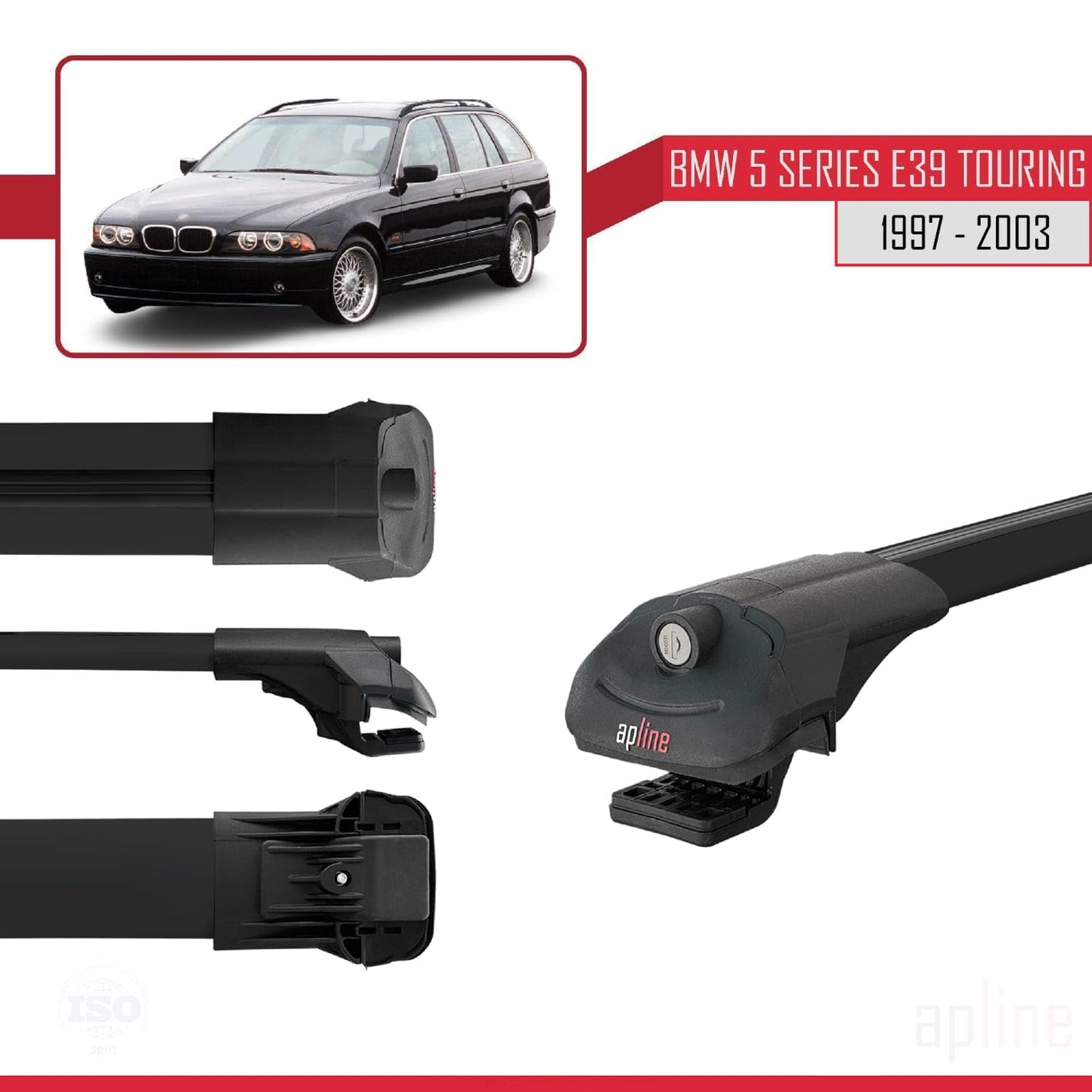 Compatible with BMW 5 Series (E39) Touring 1997-2003 ACE-1 Car Roof Rack Cross Bar Black Aluminium 3 Bars