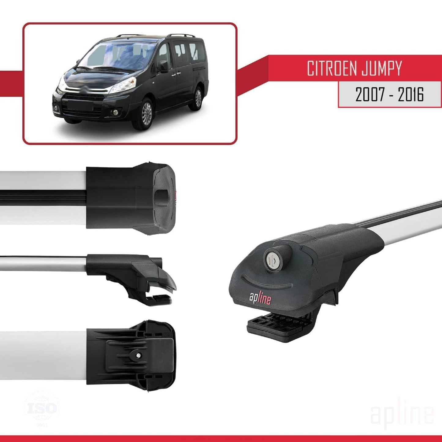 Compatible with Citroen Jumpy 2 (G9) 2007-2016 ACE-1 Car Roof Rack Cross Bar Grey Aluminium 4 Bars