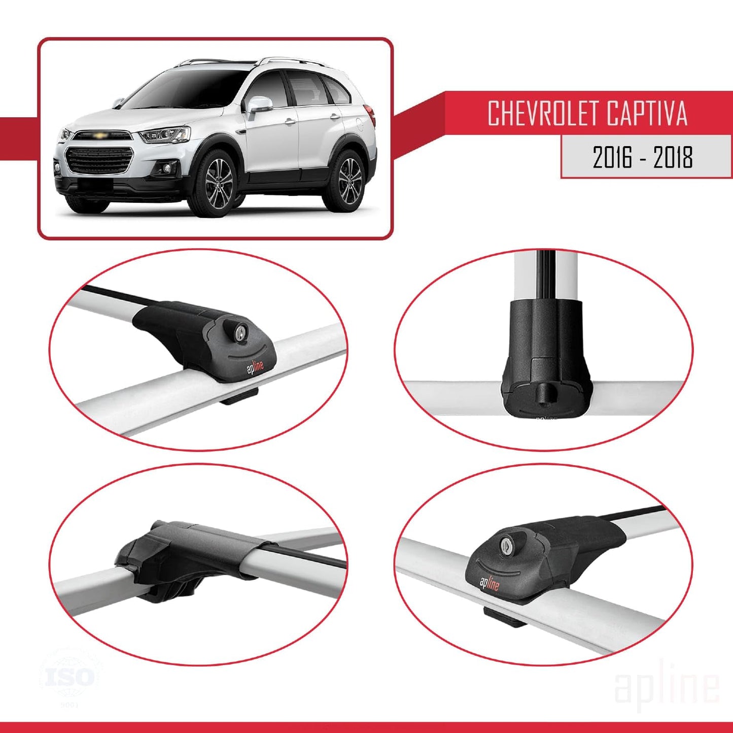 Compatible with Chevrolet Captiva 2016-2018 ACE-1 Car Roof Rack Cross Bar Grey Aluminium 2 Bars