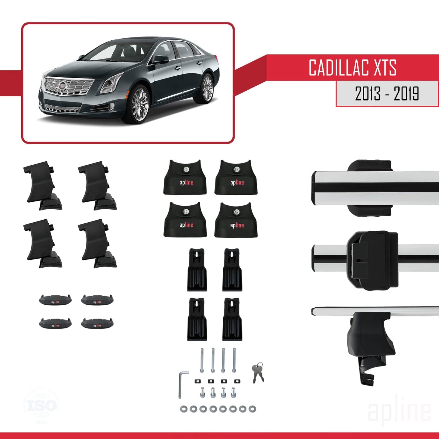 Compatible with Cadillac XTS 2013-2019 ACE-4 Car Roof Rack Cross Bar Grey Aluminium 2 Bars