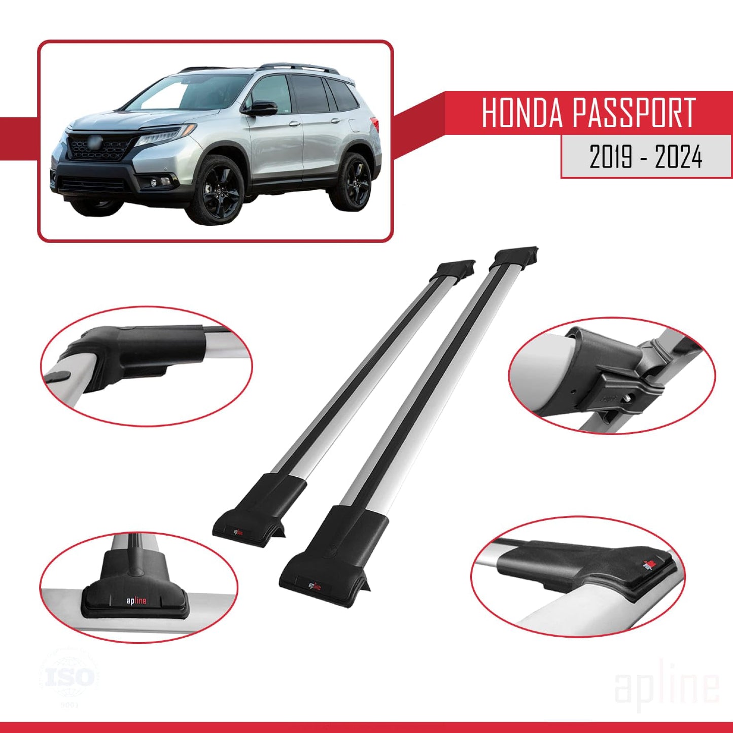 Compatible with Honda Passport 2019-2024 Fly Model Car Roof Rack Cross Bar Grey Aluminium 2 Bars