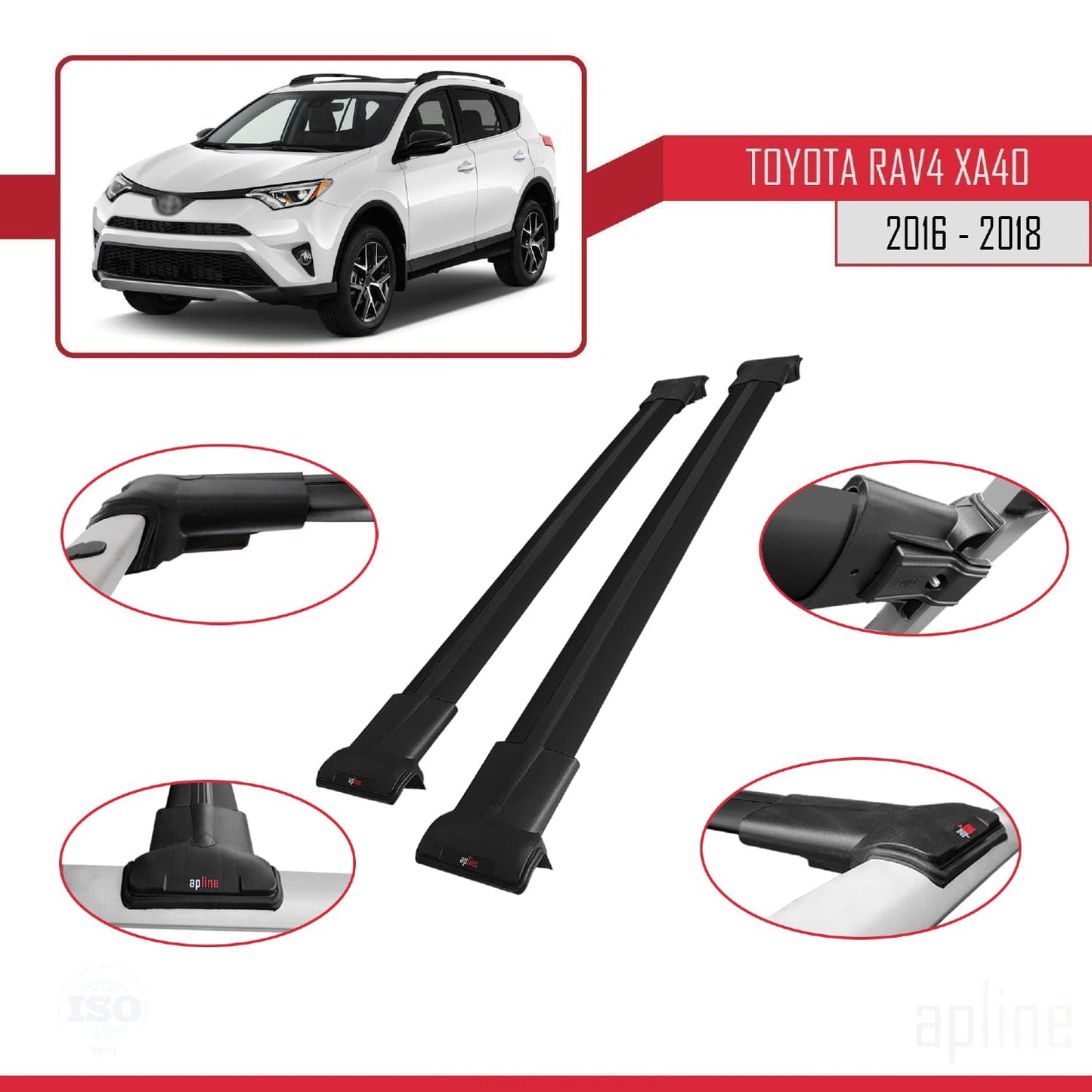 Compatible with Toyota RAV4 IV (XA40) Post-Facelift 2016-2018 Fly Model Car Roof Rack Cross Bar Black Aluminium 2 Bars