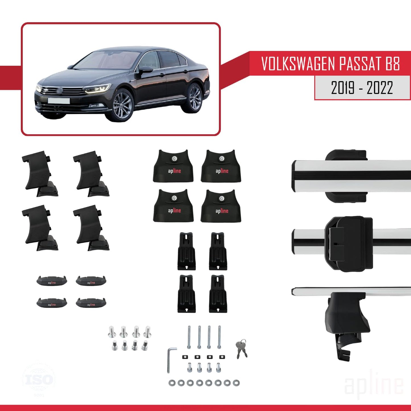 Compatible with Volkswagen Passat B8 (3G) Post-Facelift 2019-2022 ACE-4 Car Roof Rack Cross Bar Grey Aluminium 2 Bars