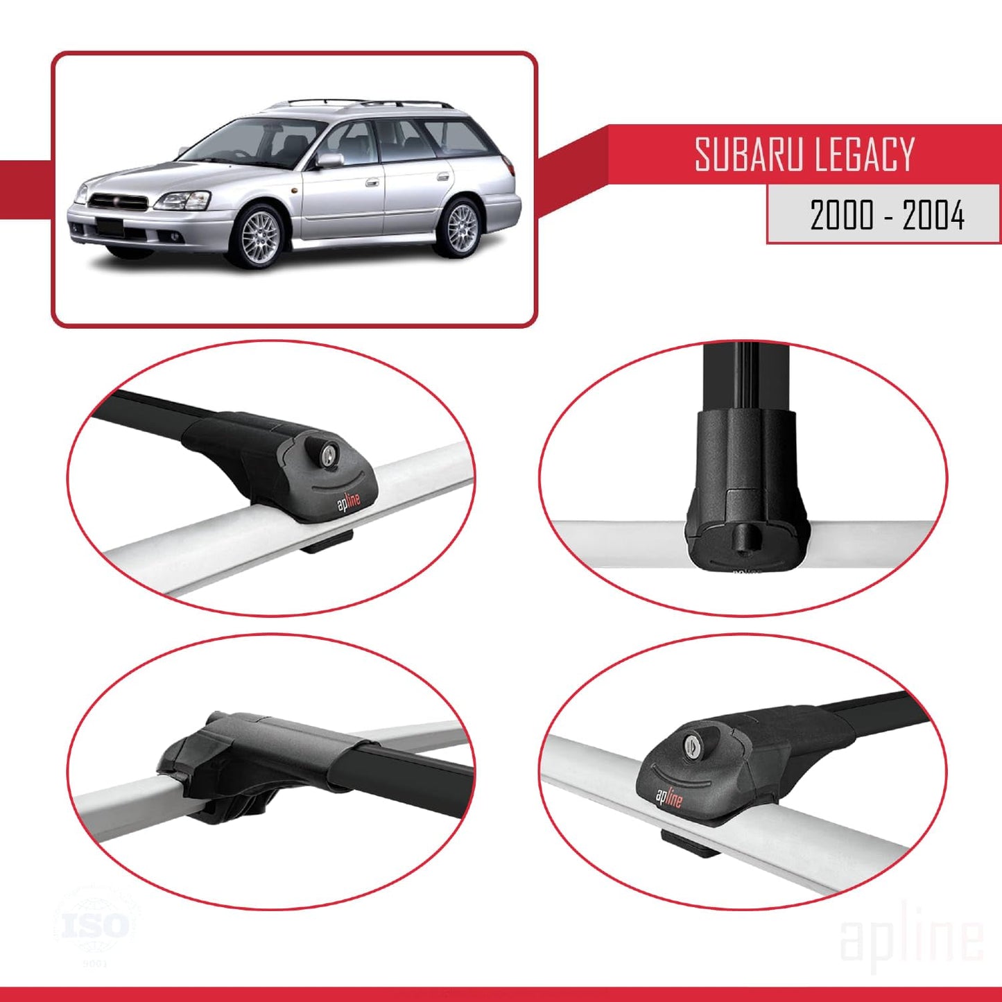 Compatible with Subaru Legacy 3 (BE) 2000-2004 ACE-1 Car Roof Rack Cross Bar Black Aluminium 3 Bars