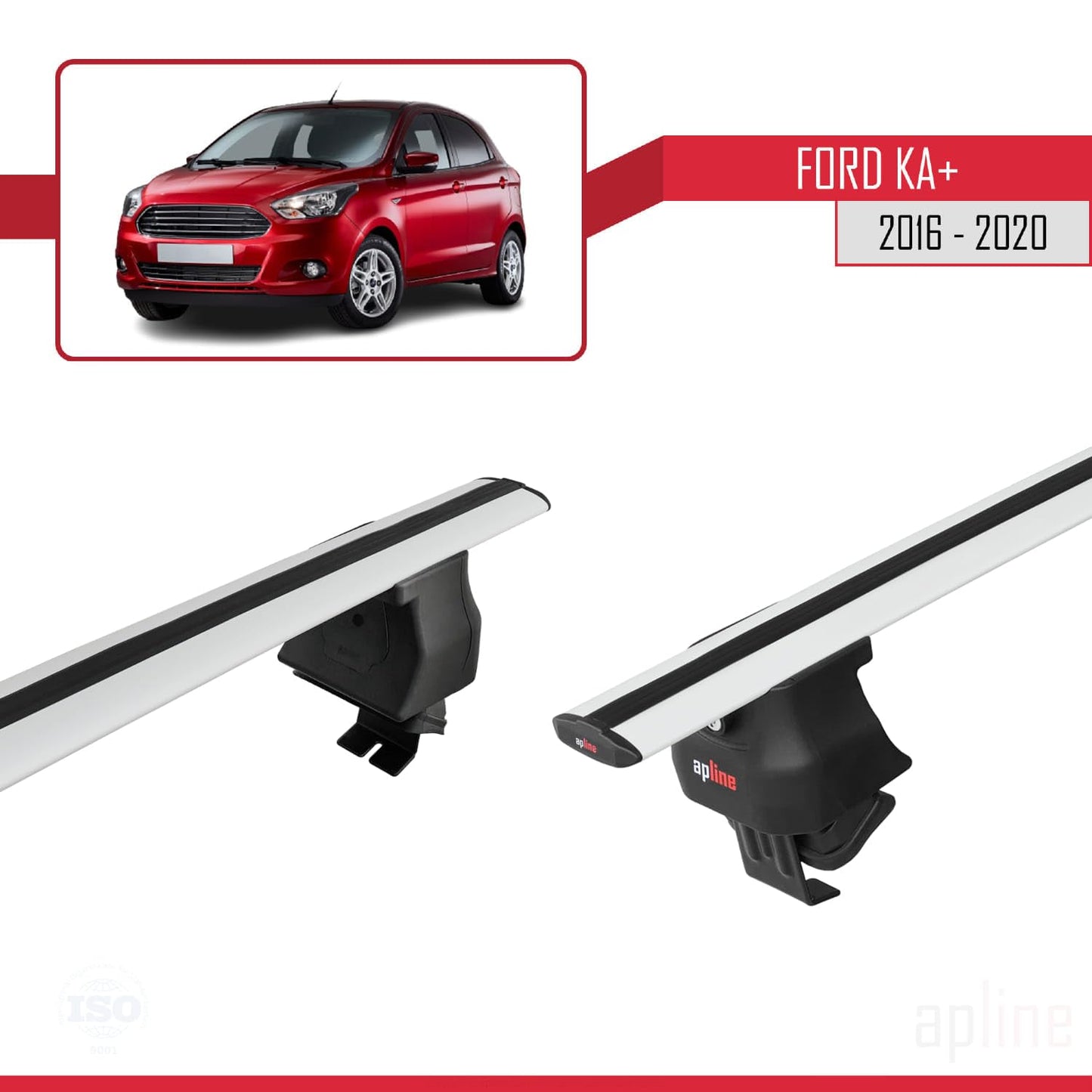 Compatible with Ford Ka+ 2016-2020 ACE-4 Car Roof Rack Cross Bar Grey Aluminium 2 Bars