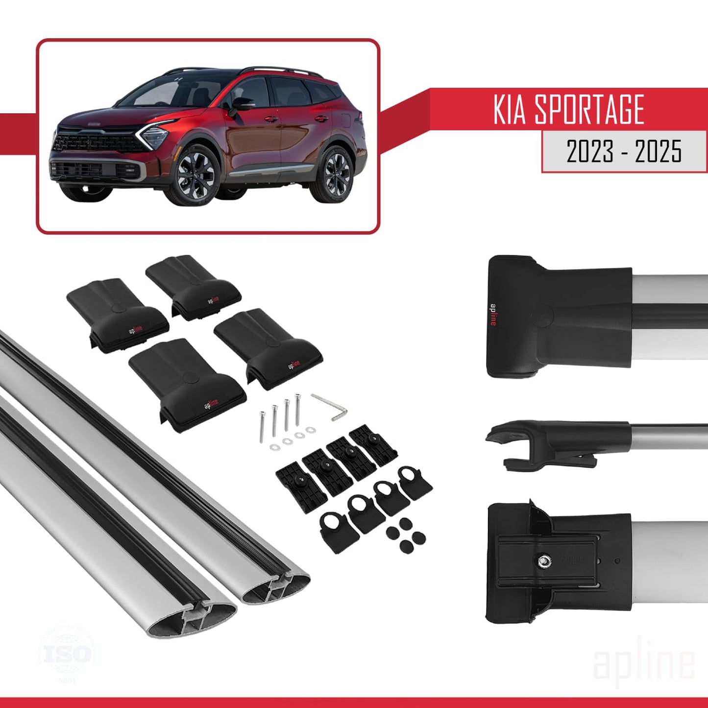 Compatible with Kia Sportage 2023-2025 Fly Model Car Roof Rack Cross Bar Grey Aluminium 2 Bars