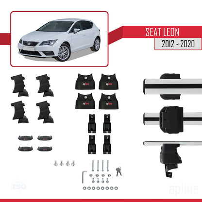 Compatible with Seat Leon 3 (5F) 2012-2020 ACE-4 Car Roof Rack Cross Bar Grey Aluminium 2 Bars
