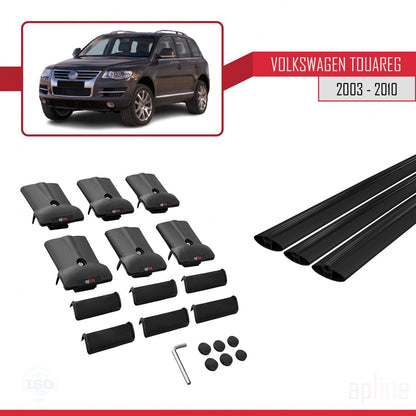 Compatible with Volkswagen Touareg (7L) 2002-2010 Fly Model Car Roof Rack Cross Bar Black Aluminium 3 Bars