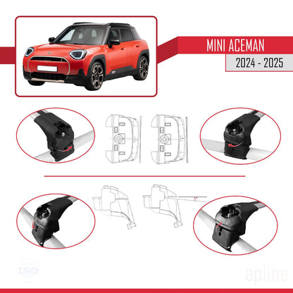 Compatible with Mini Aceman SE 2024-2025 ACE-2 Car Roof Rack Cross Bar Grey Aluminium 2 Bars