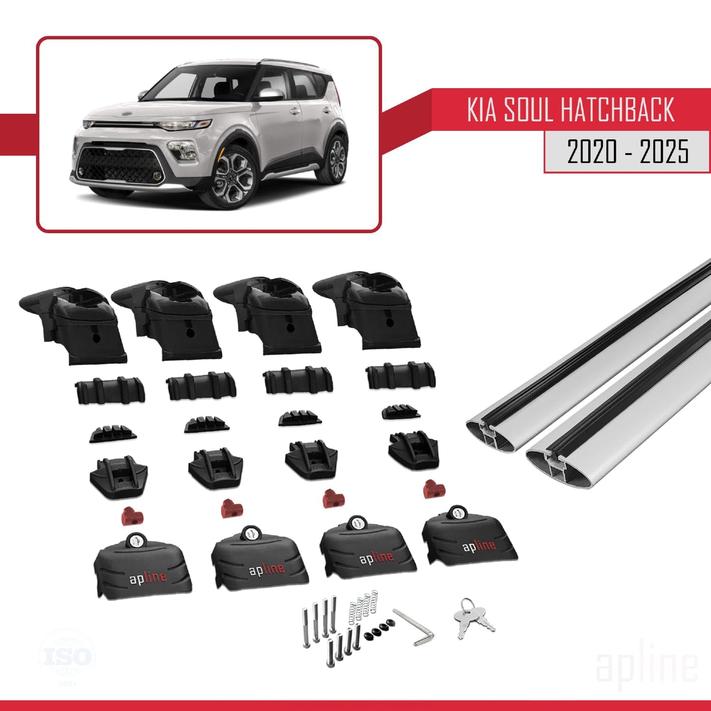 Compatible with Kia Soul 3 (SK3) 2020-2025 ACE-2 Car Roof Rack Cross Bar Grey Aluminium 2 Bars
