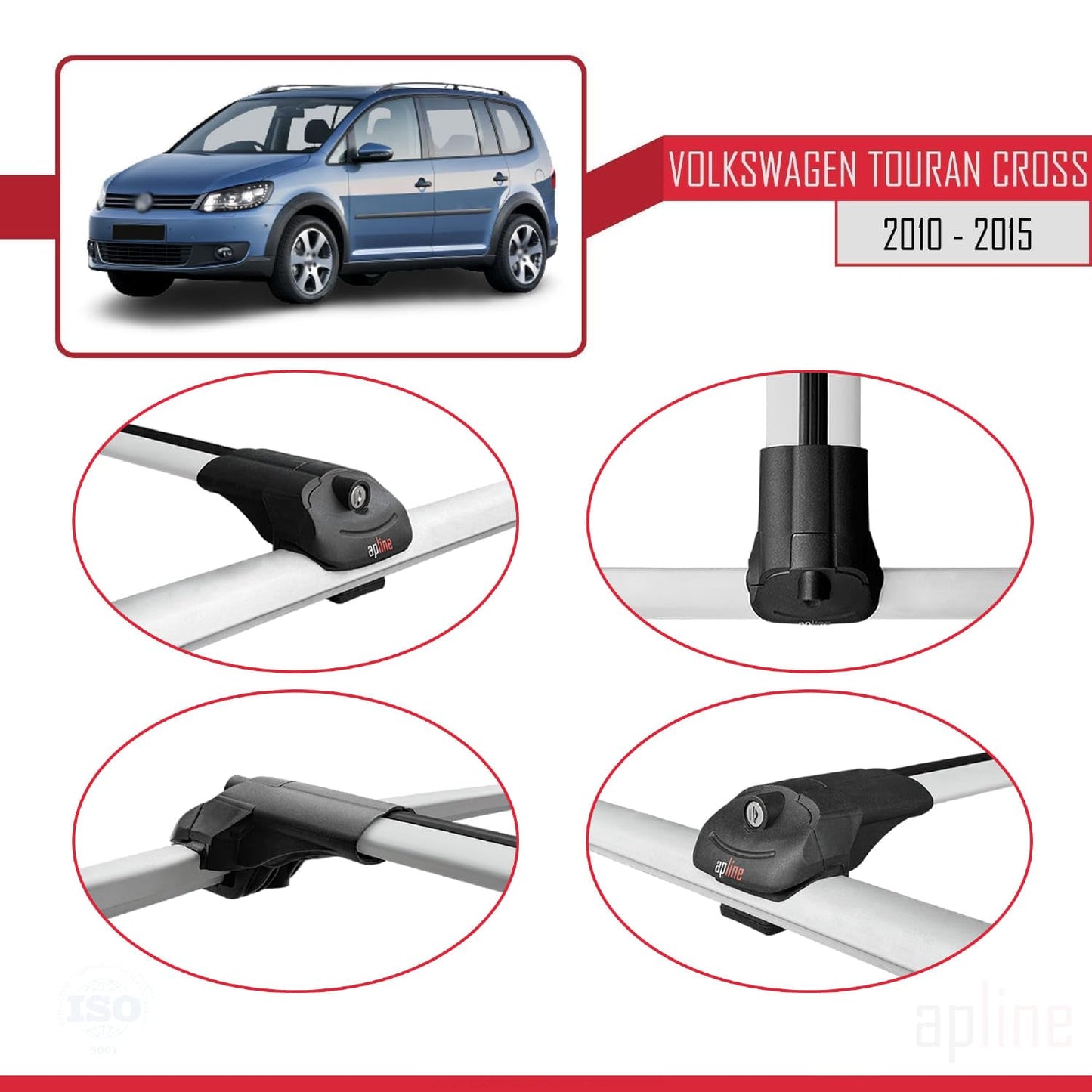 Compatible with Volkswagen Touran (1T) Post-Facelift 2010-2015 ACE-1 Car Roof Rack Cross Bar Grey Aluminium 3 Bars