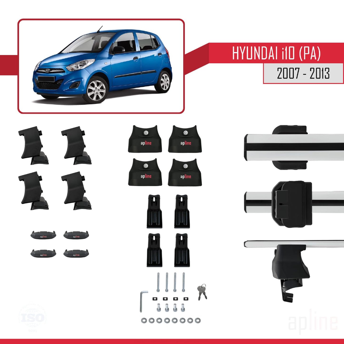 Compatible with Hyundai i10 (PA) 2007-2013 ACE-4 Car Roof Rack Cross Bar Grey Aluminium 2 Bars