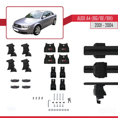 Compatible with Audi A4 (B6) 2001-2004 ACE-4 Car Roof Rack Cross Bar Black Aluminium 2 Bars