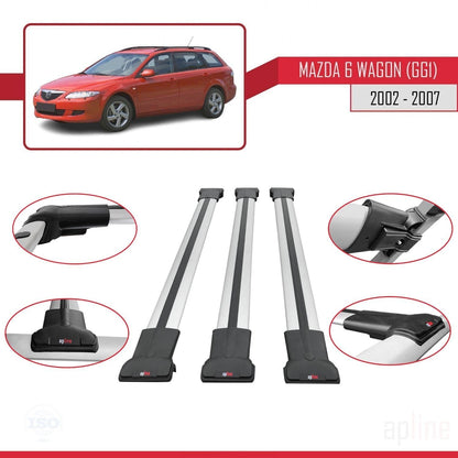 Compatible with Mazda 6 I (GG1) 2002-2007 Fly Model Car Roof Rack Cross Bar Grey Aluminium 3 Bars