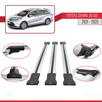 Compatible with Toyota Sienna 4 (XL40) 2021-2025 Fly Model Car Roof Rack Cross Bar Grey Aluminium 3 Bars