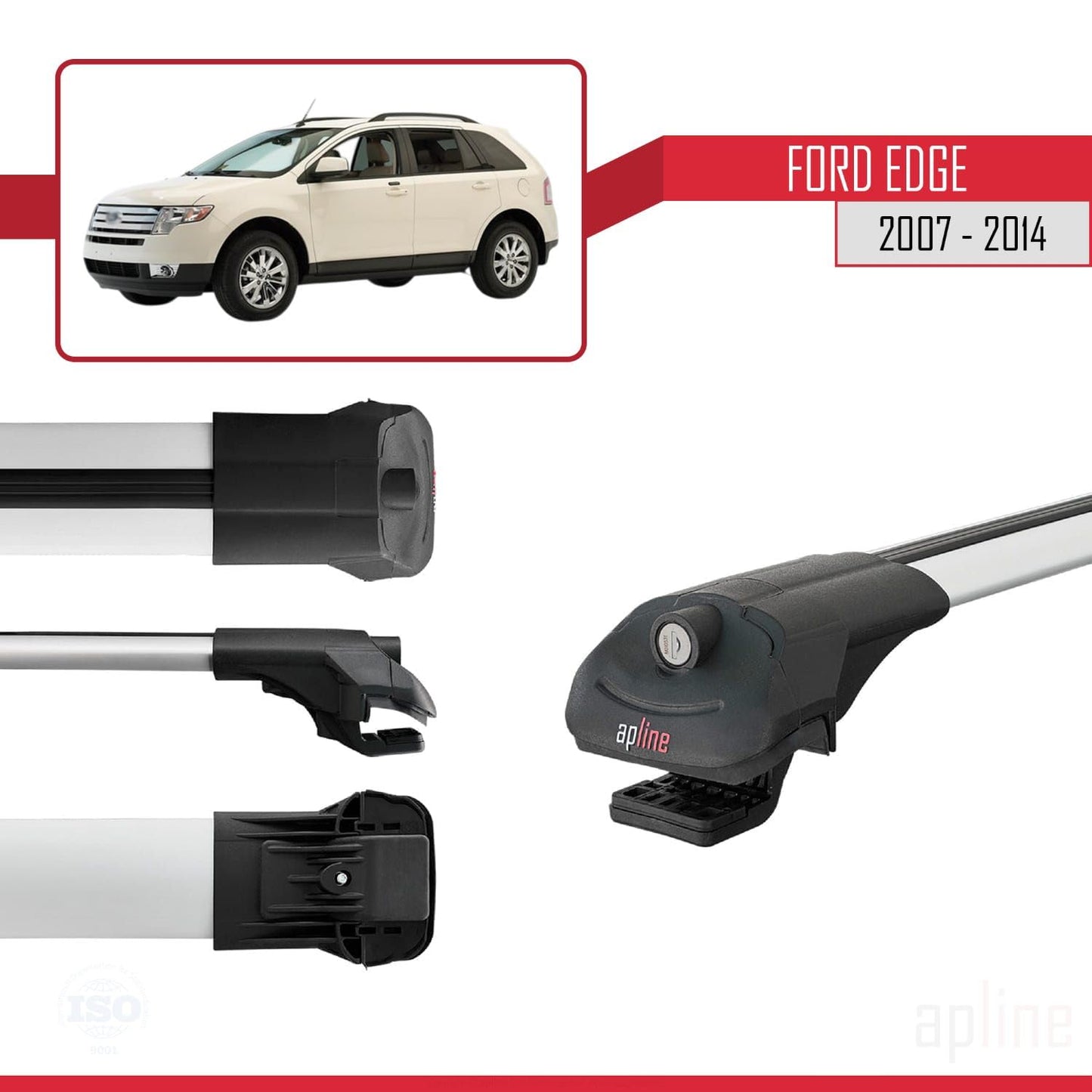 Compatible with Ford Edge 2007-2014 ACE-1 Car Roof Rack Cross Bar Grey Aluminium 3 Bars