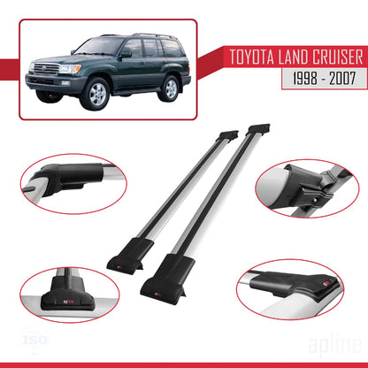 Compatible with Toyota Land Cruiser 1998-2007 Fly Model Car Roof Rack Cross Bar Grey Aluminium 2 Bars