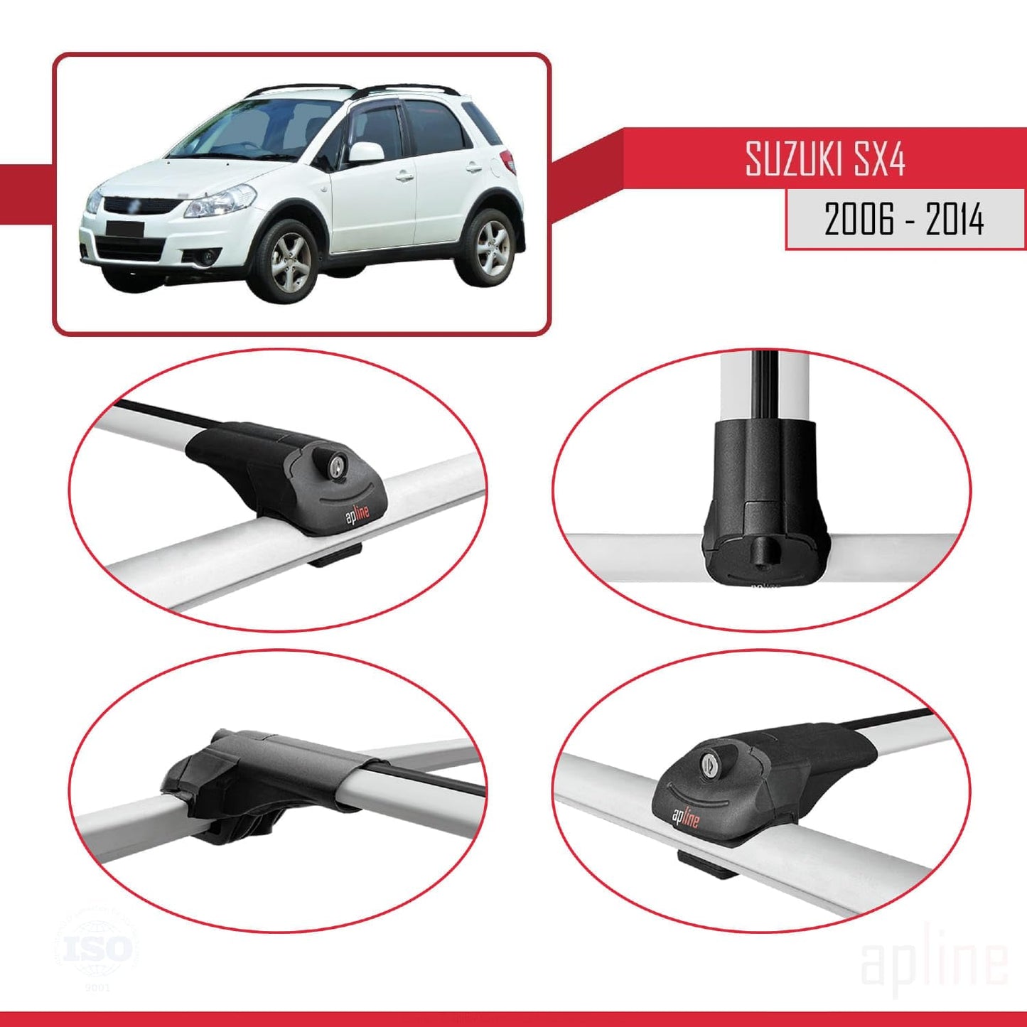 Compatible with Suzuki SX4 II (JY) 2006-2014 ACE-1 Car Roof Rack Cross Bar Grey Aluminium 3 Bars