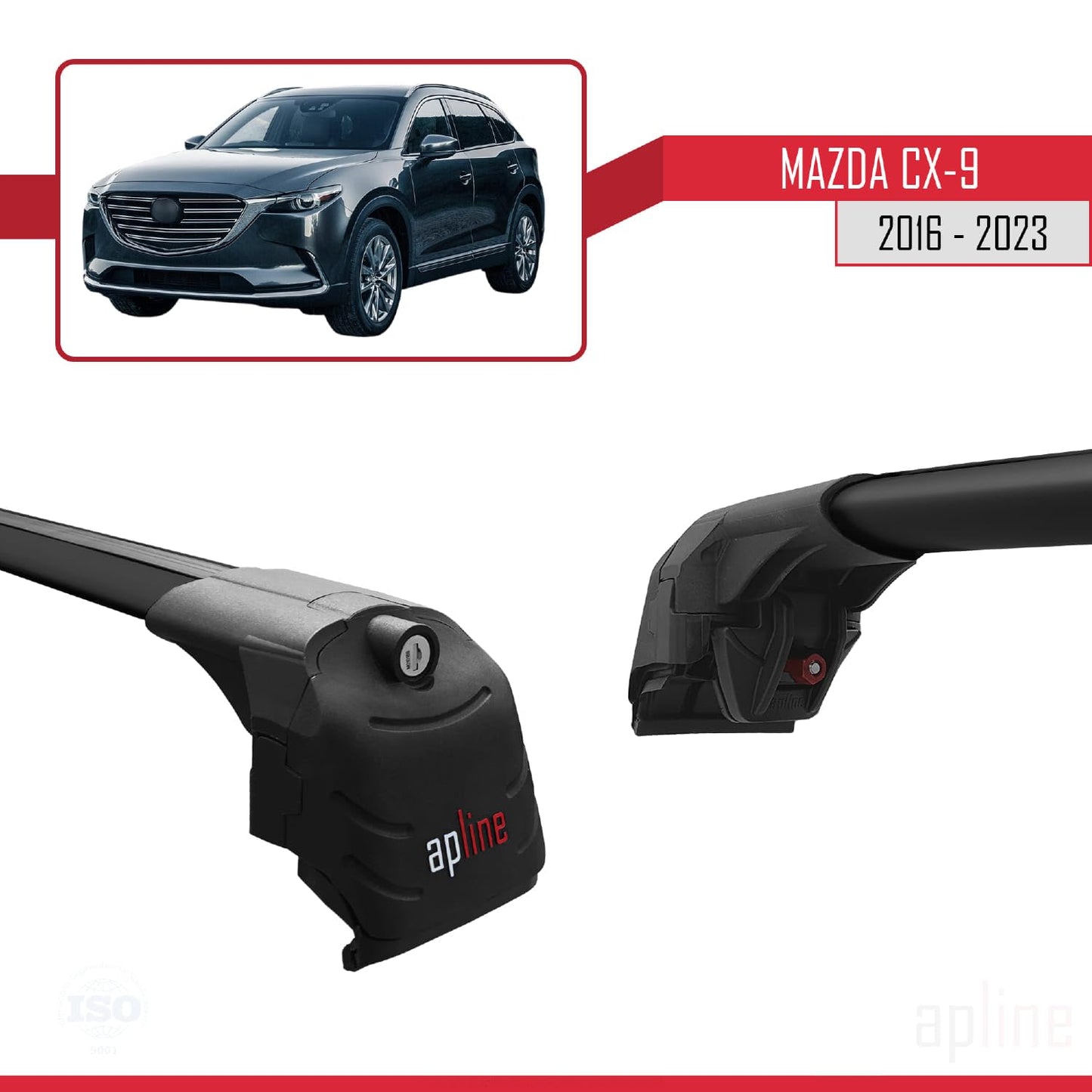 Compatible with Mazda CX-9 2016-2023 ACE-2 Car Roof Rack Cross Bar Black Aluminium 2 Bars